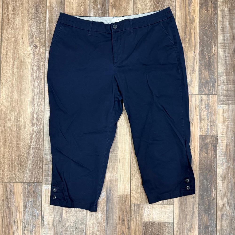 Croft & Barrow Womens Navy Blue Stretch Capri Pants Size 16 Button Hem Cropped